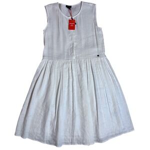 Superdry White Linen Blend Sleeveless Midi Dress Dobby Stripe W8010688A Womens 8